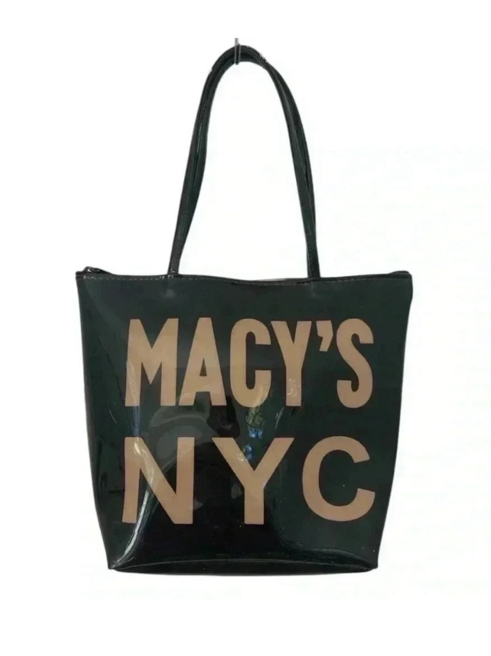 Macys NYC Vintage Small Shopper Tote Argyle Pattern Plastic Tote Bag.